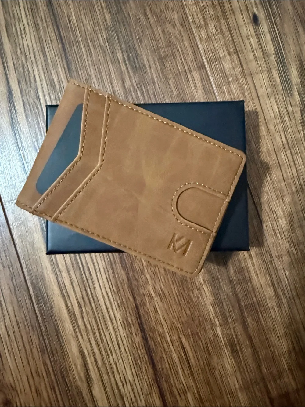 Tan Leather Money Clip Wallet with ID Window
